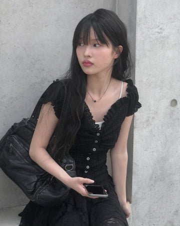 Shuri Puff Lace Short Sleeve Blouse